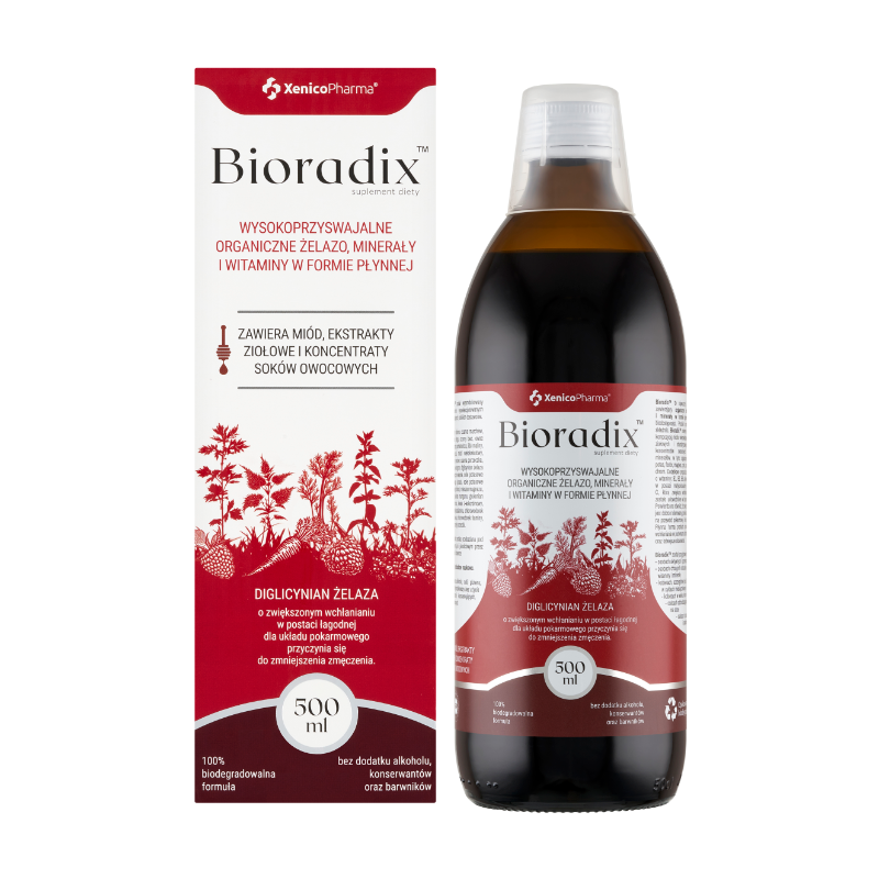 Bioradix organiczne żelazo, witaminy i minerały w płynie 500ml