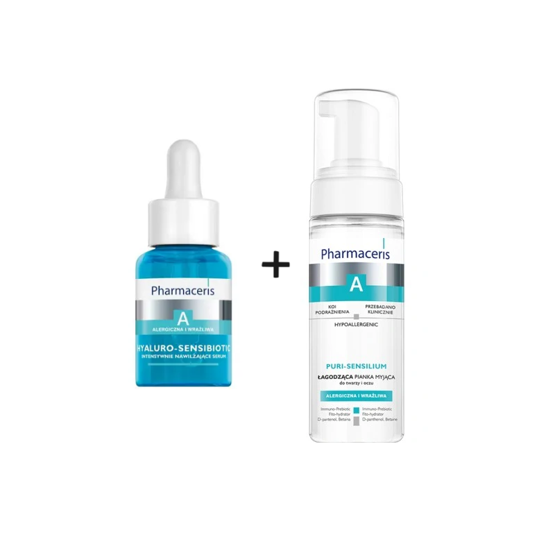 Pharmaceris A Hyaluro-Sensibiotic Serum intensywnie nawilżające 30ml + Pharmaceris A Łagodząca pianka myjąca do twarzy 50ml