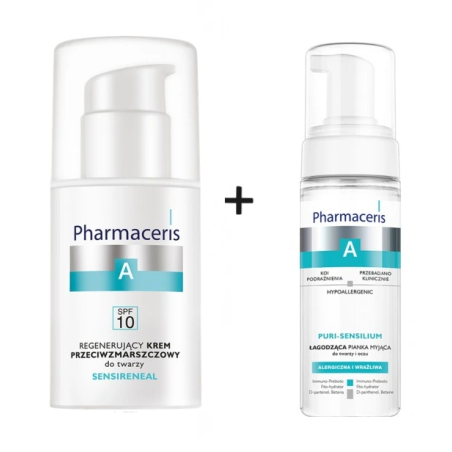 Pharmaceris A Regenerujący krem przeciwzmarszczkowy SPF 10 do twarzy 30ml + Pharmaceris A Łagodząca pianka myjąca do twarzy 50ml