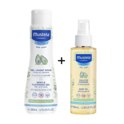 Mustela Delikatny żel do mycia 200ml + Mustela Baby Oil Olejek pielęgnacyjny dla dzieci do masażu 100ml