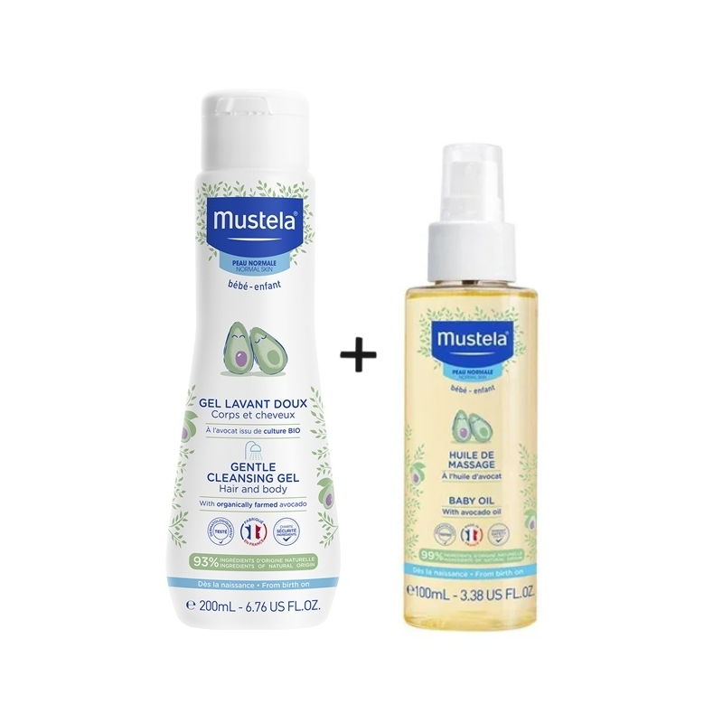 Mustela Delikatny żel do mycia 200ml + Mustela Baby Oil Olejek pielęgnacyjny dla dzieci do masażu 100ml