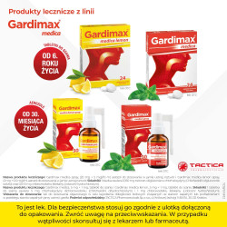 GARDIMAX MEDICA LEMON lek na ból gardła z lidokainą bez cukru 24 tabletki do ssania o smaku cytrynowym