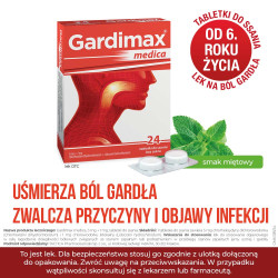 GARDIMAX MEDICA lek na ból gardła 24 tabletki do ssania o smaku miętowym