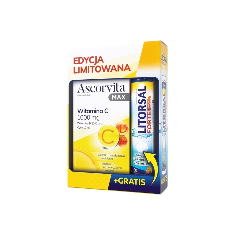 Ascorvita Max 30 tabletek + Litrosal Forte 20 tabletek musujących o smaku mango-marakuja