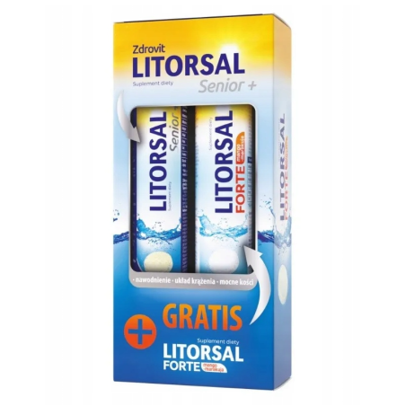 Zdrovit Litoral Senior+ 24 tabletki musujące o smaku pomarańczowym + Litorsal Forte 24 tabletki musujące o smaku mango marakuja