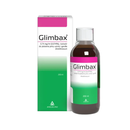 Glimbax 0,74 mg/ml (0,074%) roztwór do płukania jamy ustnej i gardła 200ml