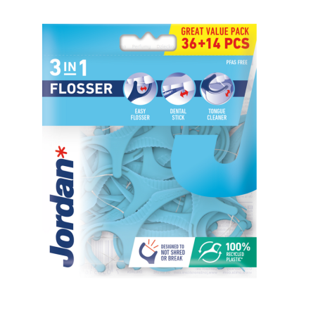 Jordan Flosser 3w1 Nić dentystyczna wykałaczka czyścik do języka 36 + 14 sztuk