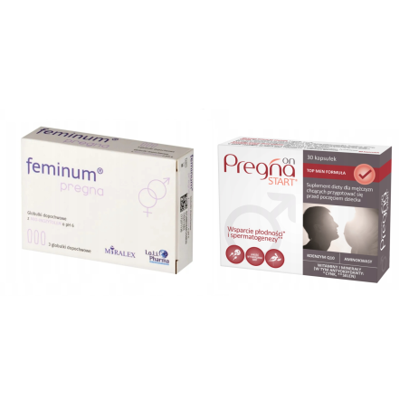 Feminum Pregna globulki dopochwowe 3 sztuki + Pregna Start ON dla mężczyzn 30 kapsułek