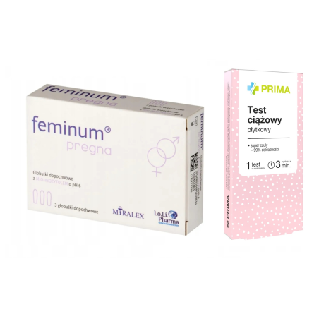 Feminum Pregna globulki dopochwowe 3 sztuki + PRIMA Test ciążowy płytkowy 1 sztuka