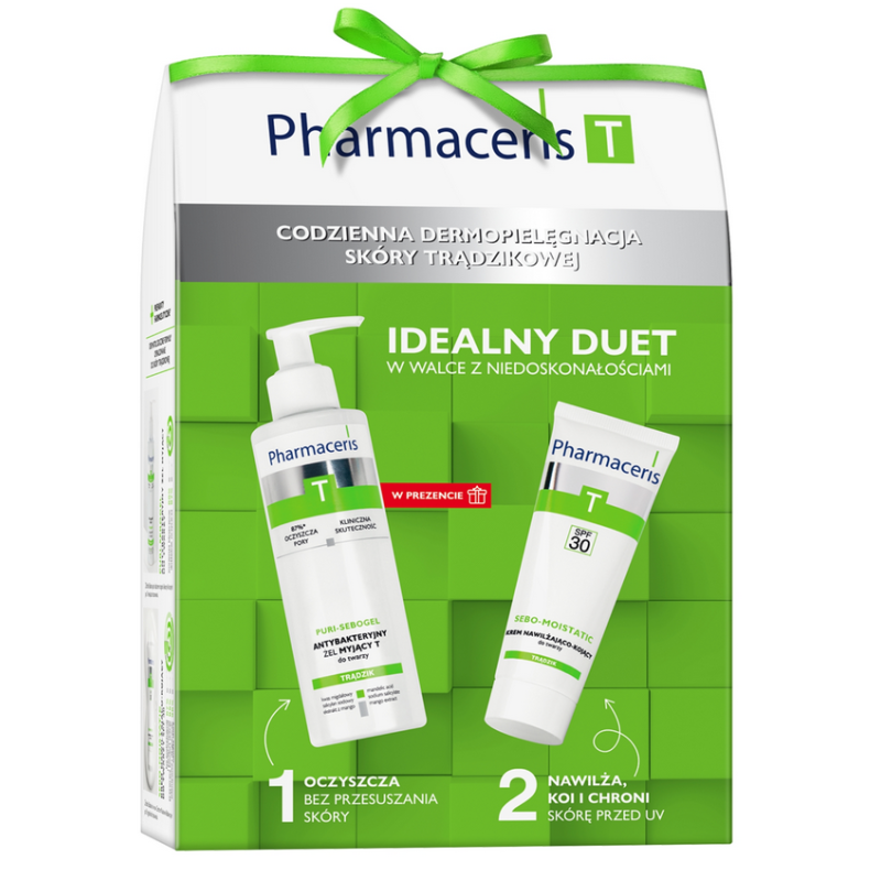 PHARMACERIS T ZESTAW Kuracja Przeciwtrądzikowa Żel Myjący 80ml + Krem Nawilżająco-Kojący SPF30 50ml