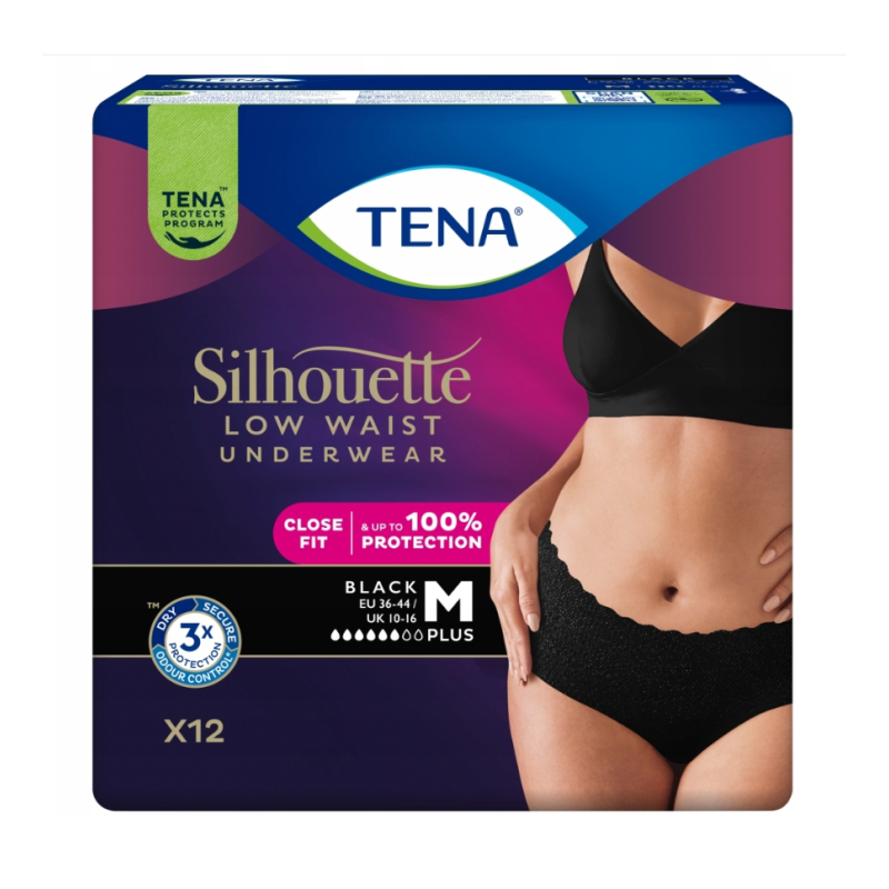 Tena Silhouette Plus Black M jednorazowa bielizna chłonna 12 sztuk