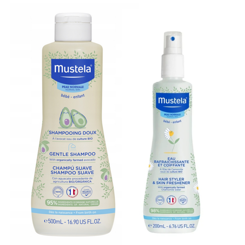 Mustela Delikatny szampon 500ml + MUSTELA Spray do rozczesywania włosów 200ml