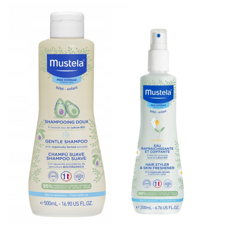 Mustela Delikatny szampon 500ml + MUSTELA Spray do rozczesywania włosów 200ml