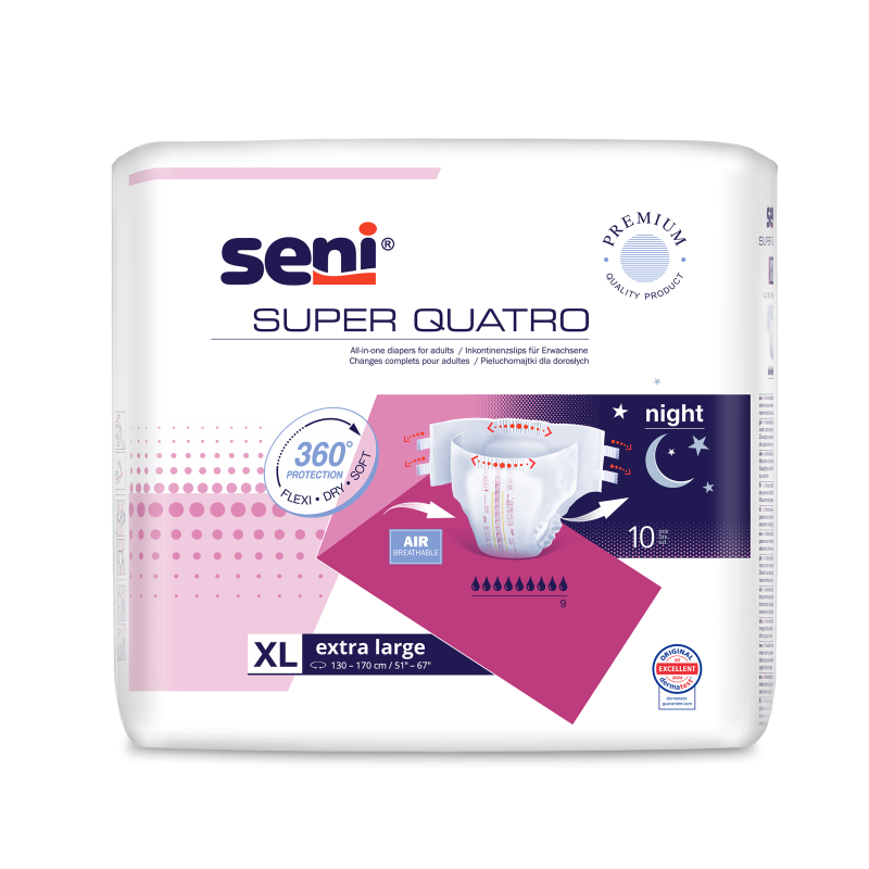 Pieluchomajtki SENI SUPER QUATRO EXTRA LARGE 10 sztuk