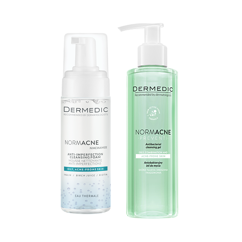 DERMEDIC NORMACNE PREVENTI Żel antybakteryjny 200ml + DERMEDIC NORMACNE Pianka oczyszczająca przeciw niedoskonałościom 170ml