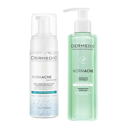 DERMEDIC NORMACNE PREVENTI Żel antybakteryjny 200ml + DERMEDIC NORMACNE Pianka oczyszczająca przeciw niedoskonałościom 170ml