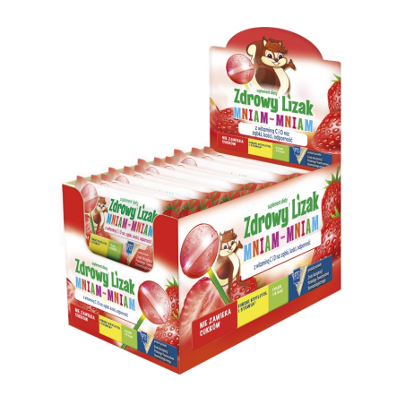 Zdrowy Lizak Mniam mniam smak truskawkowy 40 sztuk