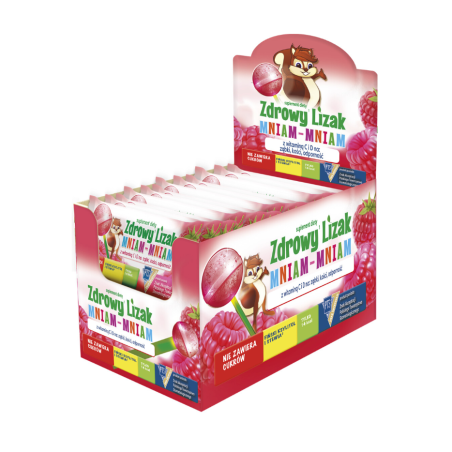 Zdrowy Lizak Mniam mniam z witaminą C i D smak malinowy 40 sztuk