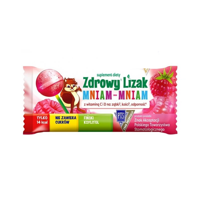 Zdrowy Lizak Mniam mniam z witaminą C i D smak malinowy 1 sztuka
