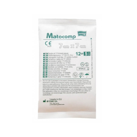 Matocomp Kompresy jałowe 12-warstwowe 17-nitkowe 7cm x 7cm 5 sztuki