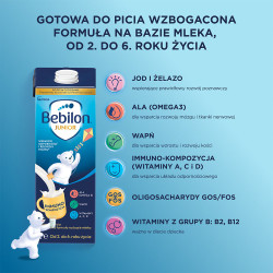 Bebilon JUNIOR gotowa do picia wzbogacona formuła na bazie mleka, od 2. do 6. roku życia, 1 l, Data ważności: 30.04.2026r.