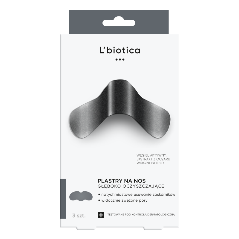 L'biotica Głęboko oczyszczające plastry na nos z węglem drzewnym 3 sztuki