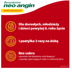 Benzydamine Neo-Angin smak cytrynowy, 20 pastylek do ssania