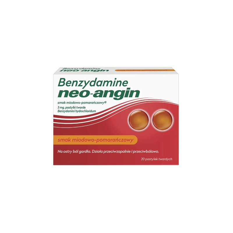 Benzydamine Neo-Angin smak miodowo-pomarańczowy, 20 pastylek do ssania