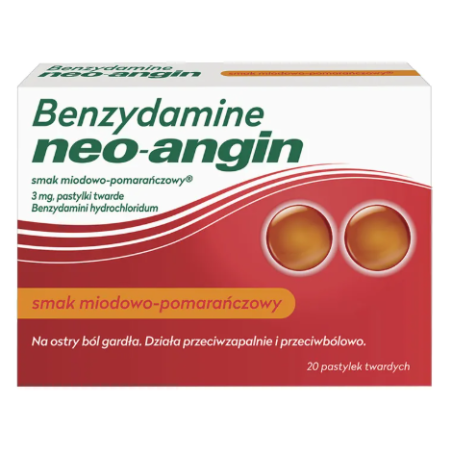 Benzydamine Neo-Angin smak miodowo-pomarańczowy, 20 pastylek do ssania