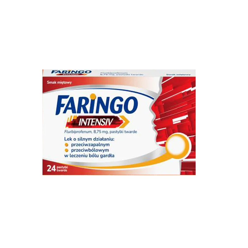Faringo Intensiv lek na silny ból gardła smak miętowy 24 pastylki