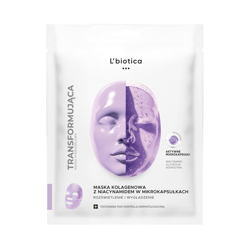 L'biotica Maska kolagenowa z niacynamidem w mikrokapsułkach Rozświetlenie i wygładzenie 1 sztuka