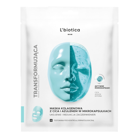 L'biotica Maska kolagenowa z CICA i azulenem w mikrokapsułkach Ukojenie i redukcja zaczerwienień 1 sztuka